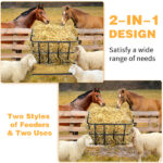 Large Capacity Hay Feeder with Detachable Grain Tray, Heavy Duty Steel 2 in 1 Hay Rack, Multiple Sided Goat Feeding Rack for Sheep Farm Livestock Indoor Outdoor, Black - Image 10