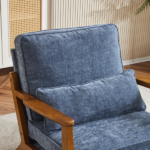 Mid-Century Oak Accent Chair - Deep Navy Blue Chenille Upholstered Single Lounge Chair, Sturdy Wood Frame Indoor Armchair (330LBS Weight Capacity) - Image 16