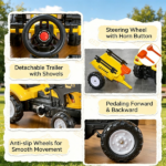 Ride-On Construction Vehicle Toy – Kids Bulldozer/Excavator with Real Dirt Bucket, 6 Wheels & Cargo Trailer - Image 4