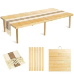 60" x 30" Foldable Boho Low Picnic Table, Solid Wood Beach Table with Adjustable Legs, Portable Indoor & Outdoor Floor Table for Picnic, Camping, BBQ, Wedding, Patio & Family Gatherings