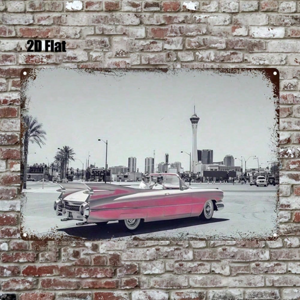 CIFbuy Vintage Pink Convertible Car Metal Sign 8x12 Inch, Retro Skyscraper Wall Art For Home Bar Garage Cafe Club, 2D Flat Printed Squa TikTok, TikTok, Art For Home Bar Garage Cafe Club Self-pickup Logiopics