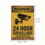 CIFbuy Vintage 24-Hour Video Surveillance Metal Sign, Black Camera Red Lens Warning Sign, 8x12 Inch Flat Iron Wall Art, Retro Security TikTok, TikTok, ity Self-pickup Logiopics - Image 2