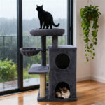 Dark Gray 33.5" Multi-Level Cat Tree with 2-Tier Condo, Sisal Scratching Posts & Anti-Toppling Device for Cats - Image 7