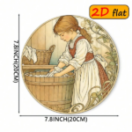 CIFbuy 2D Flat Round Aluminum Sign Vintage Girl Doing, "" Vintage Girl, Doing Laundry Wall Decor 7.87x7.87 Inch Outdoor Kitchen TikTok, Temu Self-pickup Logichics - Image 7