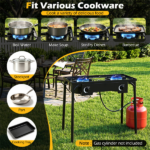  2 Burner Propane Stove 160000 BTU Black Metal Outdoor Propane Burner Stove Adjustable Heat Control, Max 440 LBS Load Heavy-Duty Camping Gas Stove for Stir-Fry Soup Barbecue Picnic Parties - Image 8