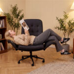 5-Position Adjustable Armrest Criss Cross Chair, Cat Scratch Leather Swivel Desk Chair with Side Pockets - Image 2