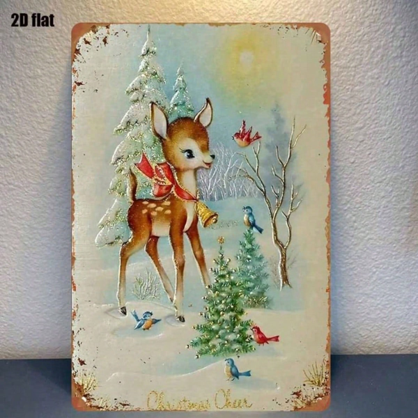 CIFbuy 1PC Rustic Iron Metal Wall Sign Winter Reindeer Snowy Woods Pattern No Text Christmas Holiday Home Outdoor Wall Art Decor Orname TikTok, TikTok, name Self-pickup Logiopics