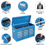 5-Drawer Lockable Steel Tool Chest, 330 lbs Capacity, Blue Heavy-Duty Tool Storage Cabinet with Drawer Liners & Lid Support for Workshop/Garage Maintenance - Image 7