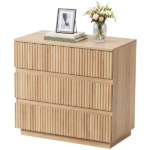 Handleless Grille-Finished 3-Drawer Bedside Table P2 Particleboard + MDF & Melamine Veneer + Thermoformed Drawer Cabinet 23.62*12.99*22.05in Oak - Image 4
