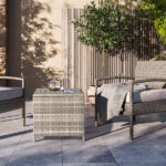 Outdoor PE Wicker Side Table with Storage, Patio Rattan End Table Square Container for Furniture Covers, Toys and Gardening Tools, Grey - Image 5
