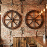 24" Set of 2 Carbonized Fir Wood Wagon Wheels, Rustic Western Decor with Reinforced Metal Rim - Image 9