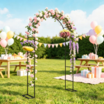 8 ft Black Steel Garden Arbor Trellis – Large Base Arch Stand for Backyard Garden & Wedding Entrance - Image 5