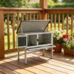 Gray Indoor/Outdoor Elevated Rabbit Hutch – Wooden Bunny Cage with Hinged Asphalt Roof & Removable Cleaning Tray - Image 7