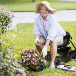 Rolling Garden Cart with Cushioned Backrest & Seat, Outdoor Gardening Stool for Planting, Garden Scooter with 360 Degree Swivel Seat & Steering Handle & Tool Tray, Black - Image 8