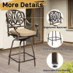 Outdoor Swivel Bar Stools Set of 2, Cast Aluminum Patio Bar Height Chairs, All-Weather Bar Dining Chairs Outdoor Swivel Chairs Furniture (Elizabethan Back) - Image 5