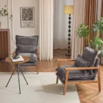 Cloud Shaped Indoor Leisure Chair with Solid Wood Armrest & Solid Wood Frame, Chenille Fabric Accent Chair with Lumbar Pillow, Single Sofa Chair Dark Grey - Image 21