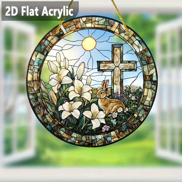 CIFbuy Easter Bunny Sun Catcher Window Hanging Acrylic Bohemian Porch Decoration Gift (TikTok, temu pick-up service)