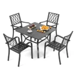 5‑Piece Outdoor Patio Dining Set, 4 Metal Chairs (350 lbs Capacity), 37.8" Square Wood‑Grain Metal Table w/ Umbrella Hole,Rustproof, Ergonomic Slat Design, 30‑Min Quick Assembly, Ideal for Garden - Image 6