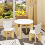 Kids Table and Chair Set, 3-Piece Toddler Table with 2 Chairs, Cute Bear-Back Chairs, Sturdy Wooden Activity Table Set for Kids, Playroom, Bedroom, Preschool - Image 4