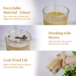 2 pcs vertical striped glass water cup coffee cup, high appearance value, with lid, straw and brush, suitable for drinking water, coffee and milk - Image 4