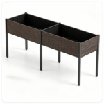 2-Section PE Rattan Raised Garden Bed, 29" Ergonomic Elevated Planter Box with Detachable Fabric Liner, 352LBS Total Capacity for Patio Backyard Vegetables Herbs - Image 3