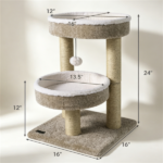 24 Inch Compact Cat Tree with 2 Plush Perches, Jute Rope Scratching Posts & Hanging Toy Ball, Stable Small Cat Tower for Indoor Cats Apartment Bedroom - Image 3