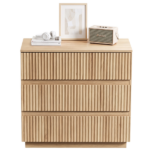 Handleless Grille-Finished 3-Drawer Bedside Table P2 Particleboard + MDF & Melamine Veneer + Thermoformed Drawer Cabinet 23.62*12.99*22.05in Oak - Image 2