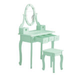 Kids Vanity Set with Mirror and Lights and Stool, 5 Storage Drawers, Pretend Play Princess Makeup Desk Dressing Table and Stool Set for Little Girls Age 3+, Macaroon Green - Image 9