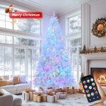 7 FT Pre-lit Artificial Christmas Tree, APP Controlled Xmas Tree Hinged Branches with 400 RGB Lights and 1150 Branch Tips, for Holiday Party Store Office Home, White - Image 4