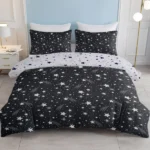 3 Piece Sparkle Black Meteor Shower Printed Duvet Cover Set Twin Size for Home Bedroom Decor