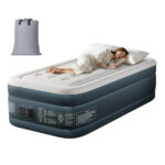 Twin Air Mattress with Built-in Pump, 18in Raised Comfort Blow up Mattress, Double Chamber Airbed, 2min Quick Inflation/Deflation Inflatable Mattress for Home Guests Camping, Gray & White - Image 6