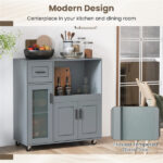 Gray Kitchen Island Cart with Microwave Shelf, Drawer & 2-Door Cabinet, 360° Swivel Casters - Image 8