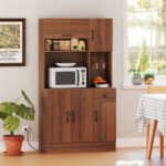 Multifunctional Kitchen Cupboard with Adjustable Shelves, Stemware Rack & Drawer, Anti-Toppling Design - Image 2