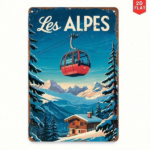 CIFbuy Vintage Les Alpes Ski Lift Mountain Scene Aluminum Wall Art, Wall Art, Rustic 2D Flat Waterproof Hanging Plaque Sign, Hanging Plaque Sign, Indoor Outdoor Home Lift MikTok, Lift MikTok, of Hanging Plaque Sign Self- Wckup Logiopme - Image 6