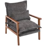 Cloud Shaped Indoor Leisure Chair with Solid Wood Armrest & Solid Wood Frame, Chenille Fabric Accent Chair with Lumbar Pillow, Single Sofa Chair Dark Grey - Image 11