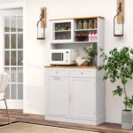 68-Inch Tilting Trash Cabinet with Hidden Trash Can & Multi-Storage Compartments, White & Natural Wood - Image 10