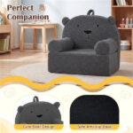 Bear-Shaped Kids Sofa, Teddy Fleece Foam Chair for Toddlers 3+, Portable Bear-Shaped Couch (Gray) - Image 10