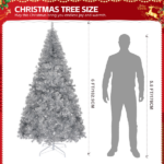 Replace 31778252 6 FT Pre-lit Artificial Christmas Tree, Hinged Xmas Pine Tree with 900 Branch Tips, 300 Lights and Remote Control for Holiday Party Office Home, Silver - Image 8