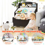 Dark Brown Multifunctional Kids Storage Cabinet with Large Capacity Toy Box and Display Shelf, Safe Rounded Corner Children Organizer for Toys Books - Image 11
