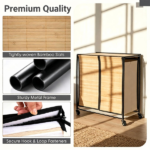 Compact Rolling Bamboo Laundry Hamper with Lid, 2 Sorting Compartments Removable Oxford Liner Bags 360° Lockable Wheels Metal Frame Under Counter Clothes Sorter - Natural Black - Image 5
