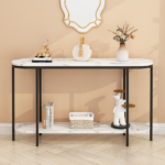 Same Code 40085878 Console Table 2 Tier Narrow Entryway Table with Storage Shelves Faux Marble Narrow Table for Living Bedroom Hallway Office Easy Assembly, Black & White