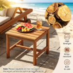 17” Acacia Wood Outdoor Side Table, Square Slatted Patio End Table with Drainage Design, Heavy‑Duty Reinforced Frame Bistro Table for Backyard Garden Poolside - Image 6
