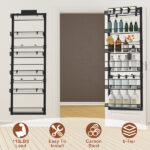 6-Tier Over the Door Pantry Organizer, Large Metal Door Spice Rack, Hanging Heavy-Duty Pantry Door Storage Shelf 10LBS Loading Easy Install Behind Door Storagefor Kitchen and Bathroom, Black