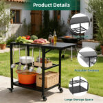 Outdoor Grill Table for Big Green Egg Style BBQ, Heavy Duty Metal Cart Prep Table with Wheels, Storage Shelf, Hooks and Removable Central Cover, Compatible with Large Big Green Egg Grill - Image 10