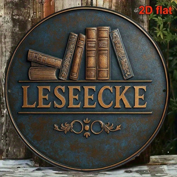 CIFbuy 1pc 8x8 Inch Round French Aluminum Sign, Vintage Books Reading Corner Decorative Plaque, Retro Book Lover Wall Art For Study Caf TikTok, TikTok, r Self-pickup Logiopics