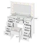 Vanity Desk Set with Large Lighted Mirror and Powre Outlet, Glass Top Makeup Vanity with 9 Drawers, Vanity Table with 12 LED Lights, 3 Lighting Color Adjustable, White - Image 6