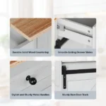 2 Barn Doors with Sliding Rails 3 Drawers 3 Shelves Serving Cart Rubberwood Countertop + MDF Cabinet Dining Cart 47.24*29.49*35.08in White - Image 6