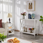 2-Tier X Design Wood Console Table with Shelf for Entryway Living Room, White