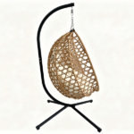 Foldable Hanging Egg Chair with Stand, HDPE Rattan Wicker Swing Chair with Cushion, Heavy Duty Frame 350 Lbs Capacity, Outdoor Patio Indoor Bedroom Balcony, Beige+Yellow - Image 6