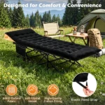  Black Foldable Heavy Duty Camping Cot 330LBS, Portable Outdoor Sleeping Bed with Cushion & Carry Bag for Camping Office Nap - Image 5